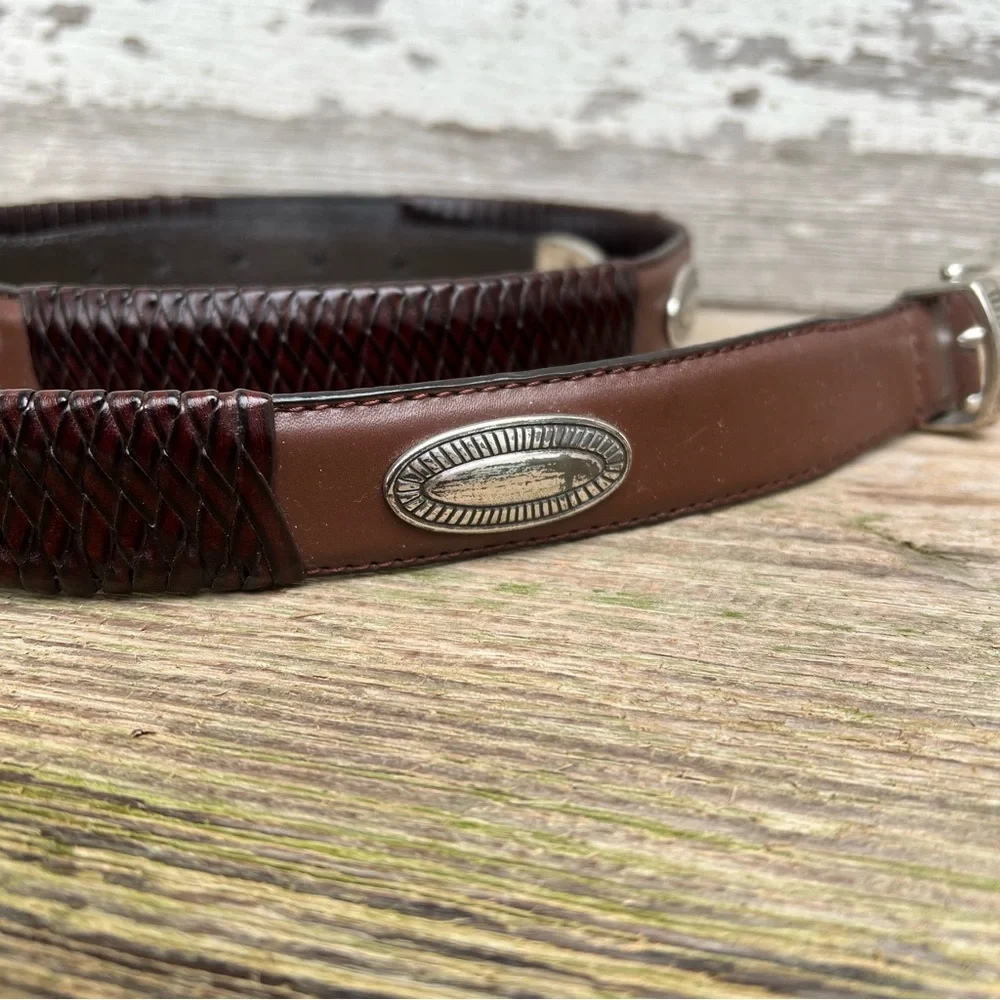 Genuine leather belt with silver metal Conchos. Size 40.
